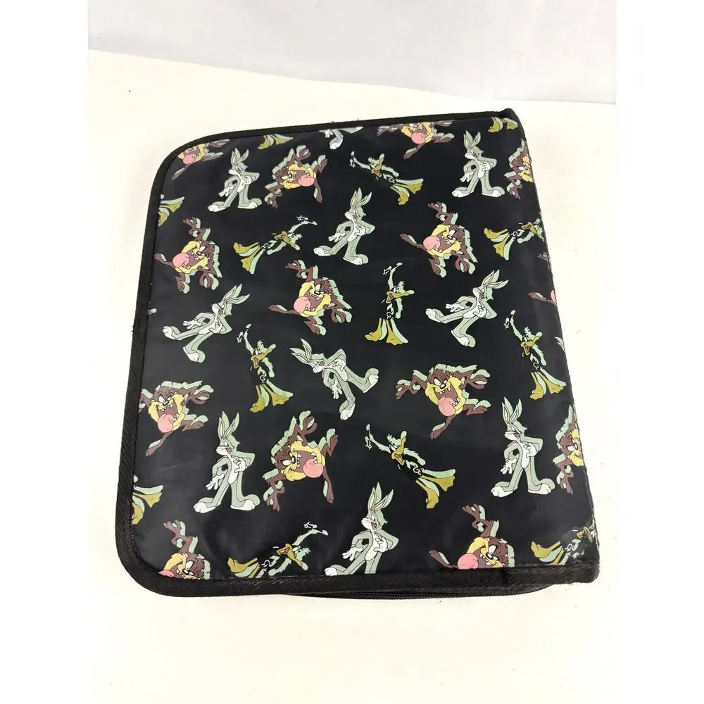 VTG Looney Tunes Binder Stuart Hall Black 3 Ring Bugs‎ Bunny Taz Daffy Duck 90s